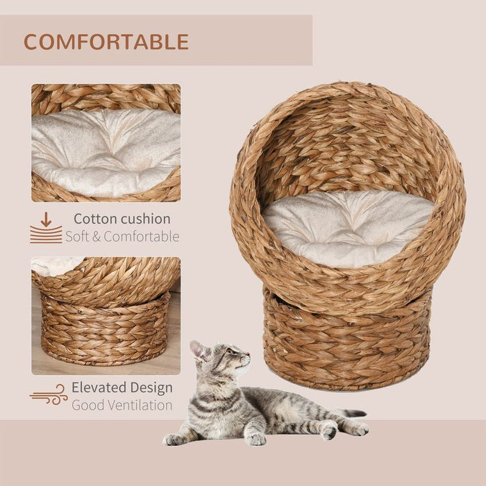 Wicker Cat House, Raised Bed | Cylindrical Base | 50x42x60cm