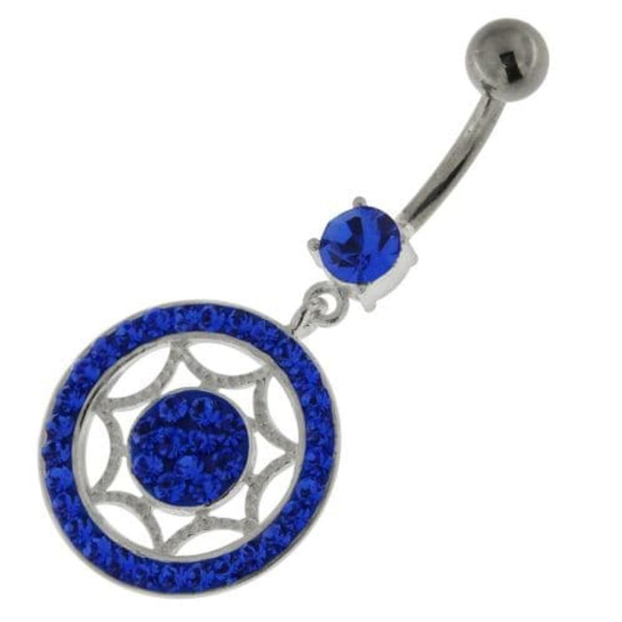 925 Sterling Silver Multi Jeweled Round Belly Button Ring