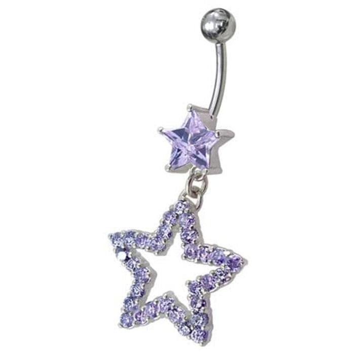 Fancy Jeweled Star Dangling Curved Bar Belly Ring