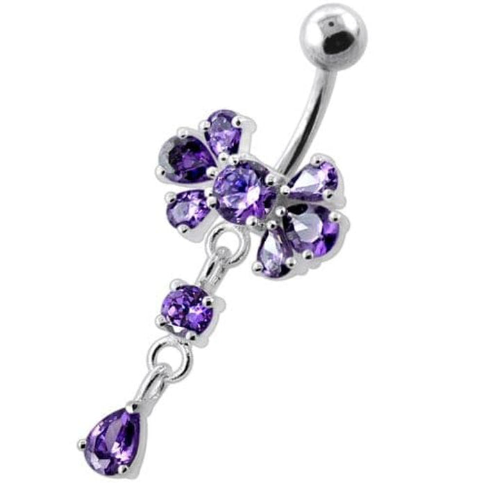 Fancy Flower Jeweled Navel Belly Ring