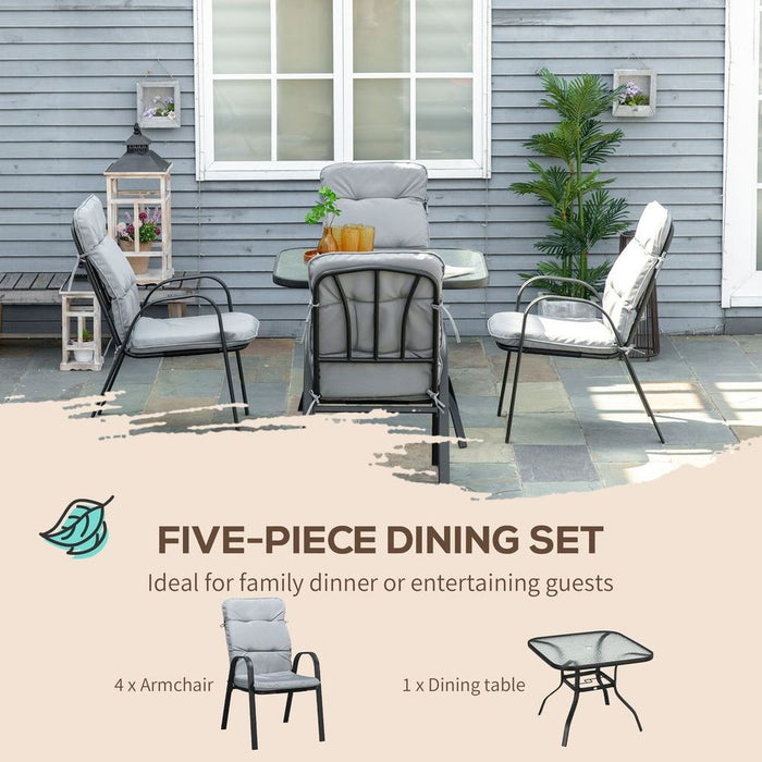 Outsunny Garden Dining Set: Glass Table, Umbrella Hole, Texteline Seats