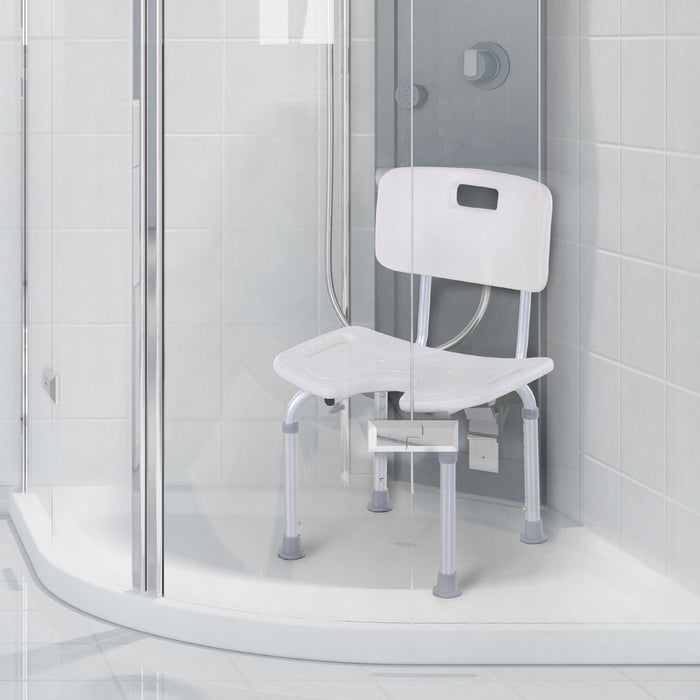 HOMCOM 8-Level Height Adjustable Bath Stool Spa Shower Chair Aluminum w/Non-Slip Feet, Handle for the Pregnant, Old, Injured