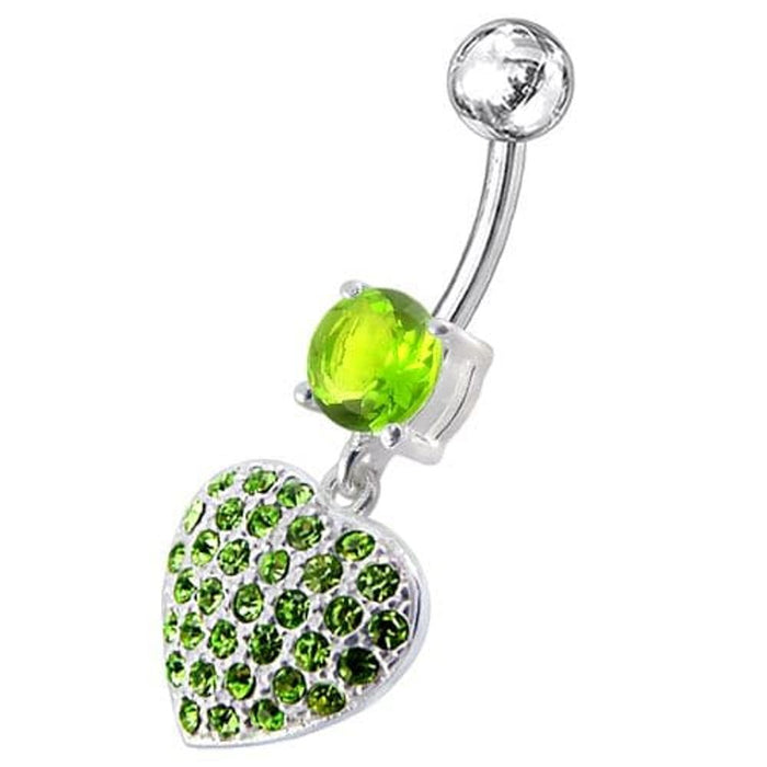 Fancy  Jeweled Heart Dangling SS Bar Belly Ring