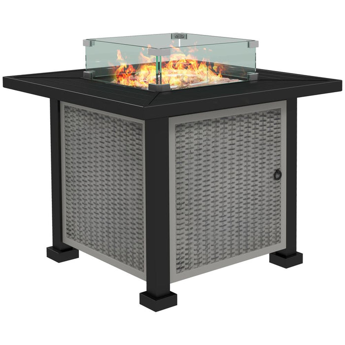 Outsunny Outdoor Gas Fire Pit Table w/ Wind Screen & Glass Beads, Grey - High Quality 50,000 BTU Propane Burner