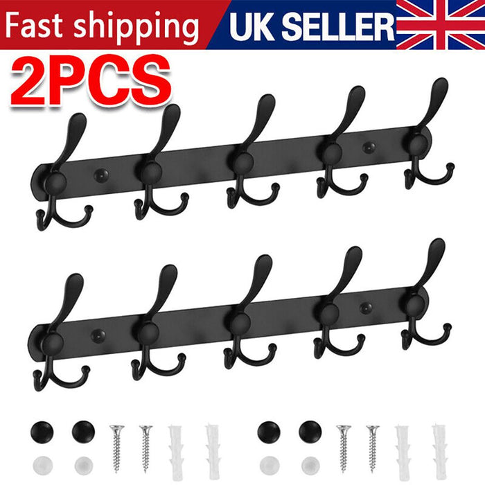 2x Clothes Coat Door Holder 5/15 Hooks Rack Hat Wall Hanger Rail Stainless Steel