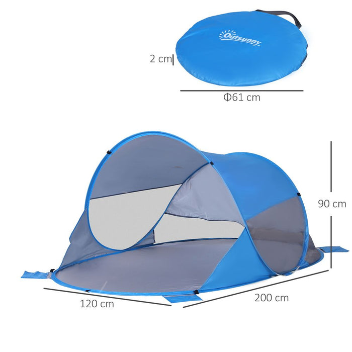 Outsunny 1-2 Person Pop up Beach Tent Hiking UV 30+ Protection Patio Sun Shade Shelter Portable Automatic - Blue