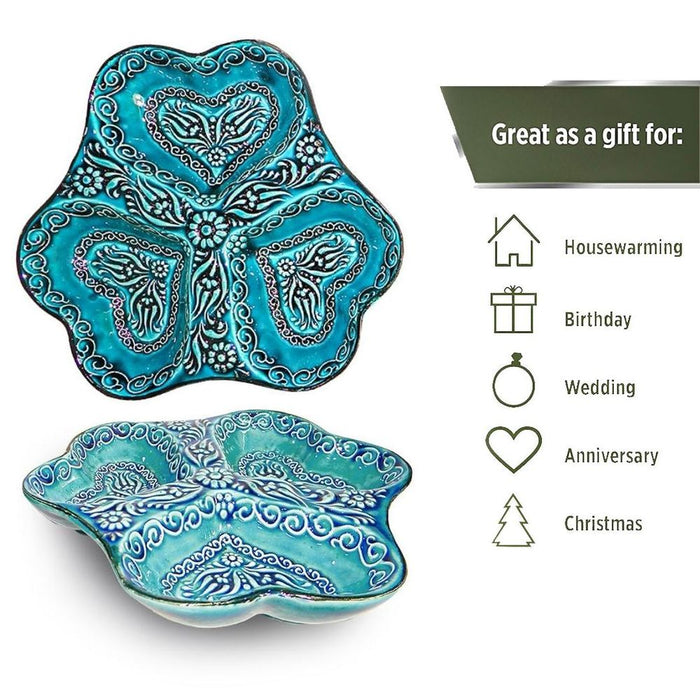 3-in-1 Snack and Dip Bowl for Divided Servings, Green, Heart Shaped