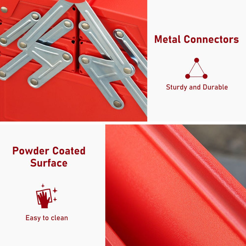 DURHAND Metal Tool Box 3 Tier 5 Tray Professional Portable Storage Cabinet Workshop Cantilever Toolbox with Carry Handle, 56cmx20cmx34cm, Red