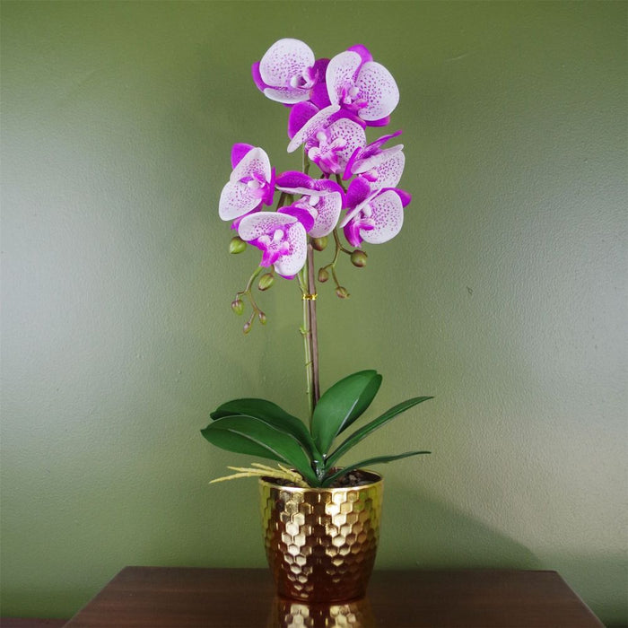 50cm Phalaenopsis Orchid Artificial Purple and White Gold Pot