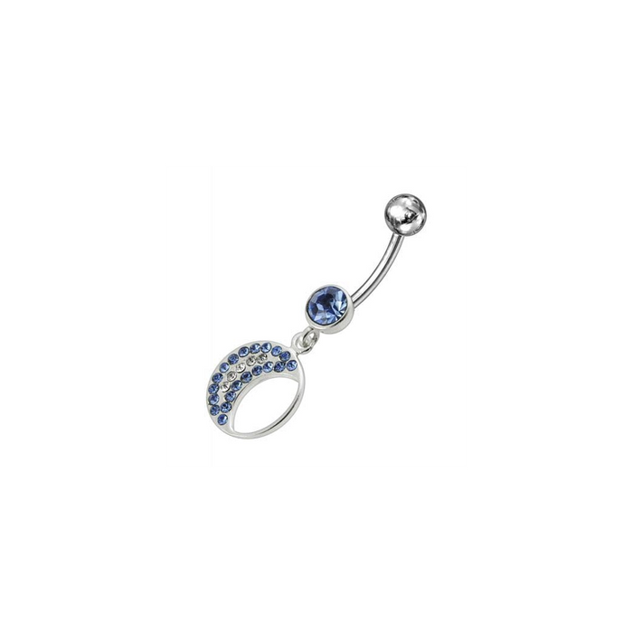 Jeweled Fancy Half MOON Silver Dangling Curved Bar Navel Ring