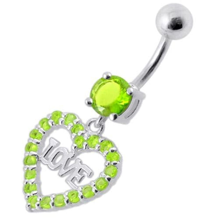 Fancy Jeweled Love Heart Symbol Dangling Belly Ring