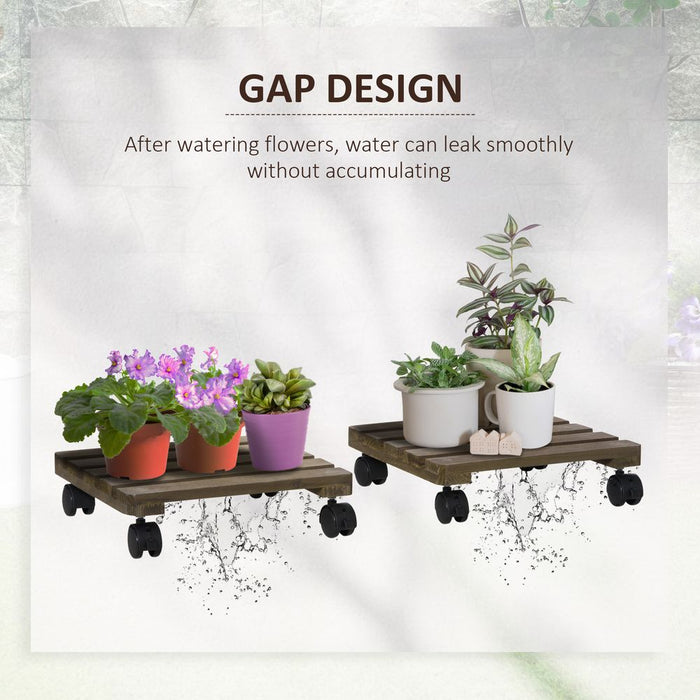 Premium Wooden Plant Stand Set | 2 Pack | with Wheels | Flowerpot Holder