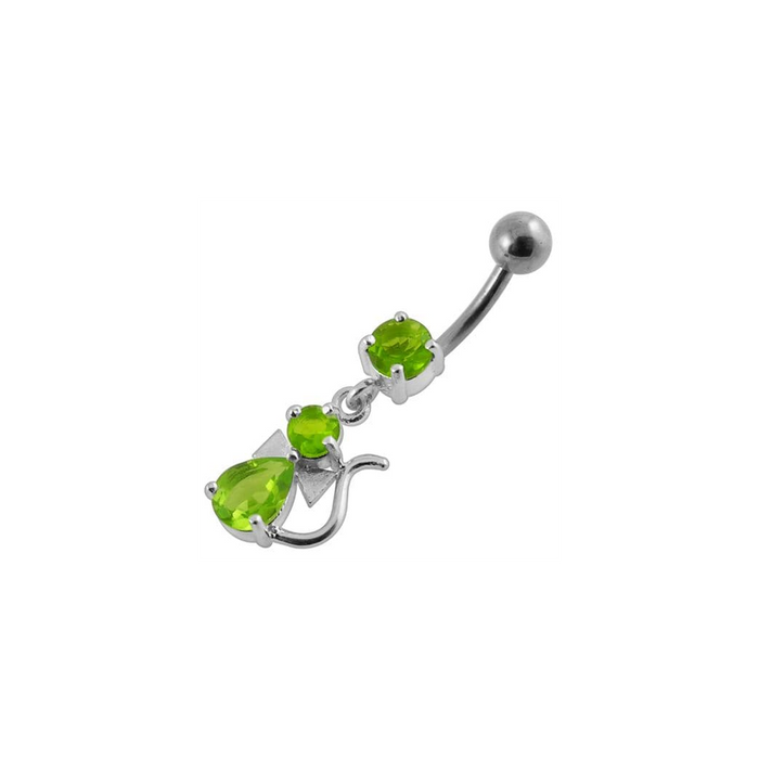 Jeweled Fancy Silver Dangling Banana Bar Belly Ring