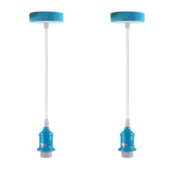 2 Pack Industrial Pendant Light Fitting, lampshade addable E27 Lamp Holder Fitting Set with PVC Cable