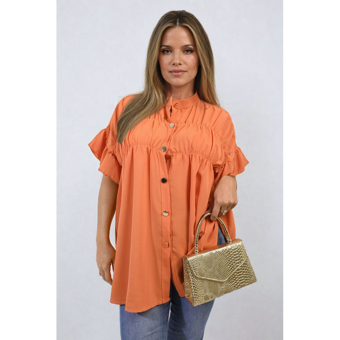 Rebecca Button Down Pleated Frill Tops - Sophisticated and Stylish for Any Occasion!