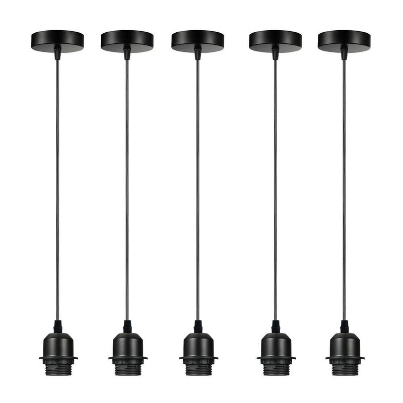 Industrial Black Pendant Light - Pack of 5, Addable E27 Lamp Holder, High-Quality Lampshade, Dimmable