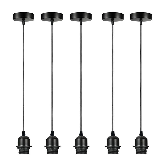 Industrial Black Pendant Light - Pack of 5, Addable E27 Lamp Holder, High-Quality Lampshade, Dimmable