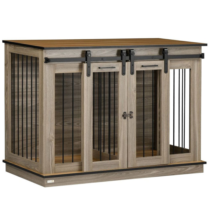 PawHut Double Dog Crate, Large & Small Dogs, Oak Tone - Secure & Stylish