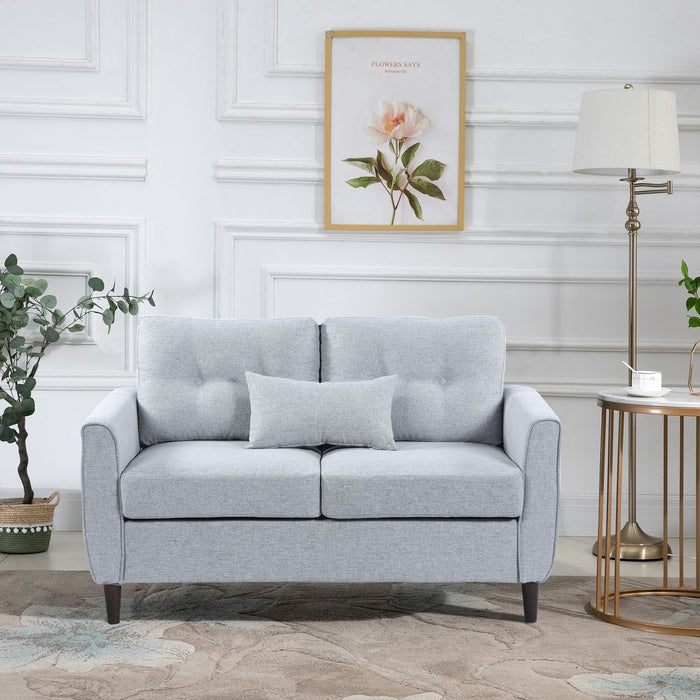 HOMCOM 2 Seater Sofa Double Sofa Loveseat Fabric Wooden Legs Tufted Design for Living Room, Dining Room, Office, Light Grey