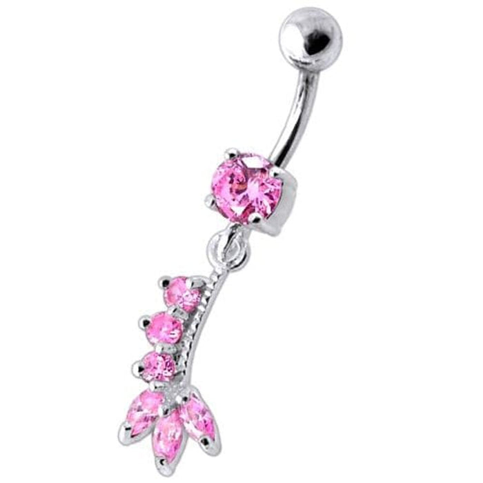 Fancy Silver Dangling Curved Bar Belly Ring