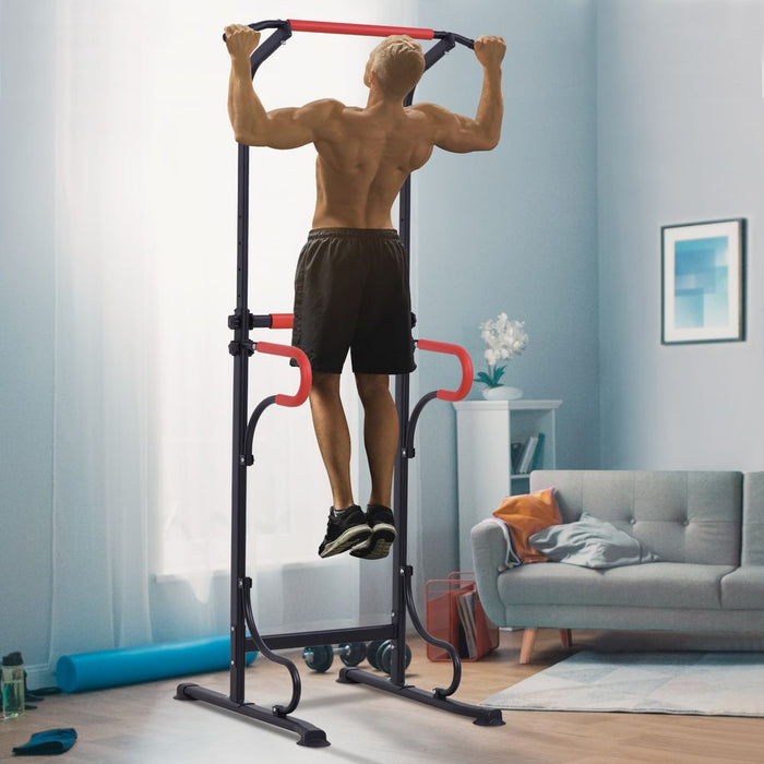 HOMCOM Pull Up Station with Dip Station and Push-up Stand, Height Adjustable Power Tower, Free Standing Pull Up Bar for Home Gym