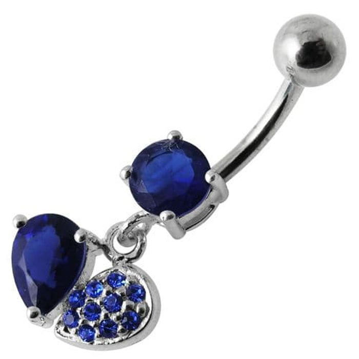 Fancy Design Jeweled Dangling SS Bar Belly Button Ring