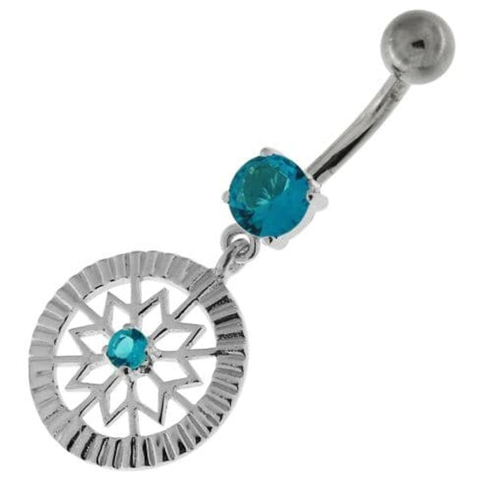 Center Jeweled Flower Sterling Silver Navel Belly Button Ring