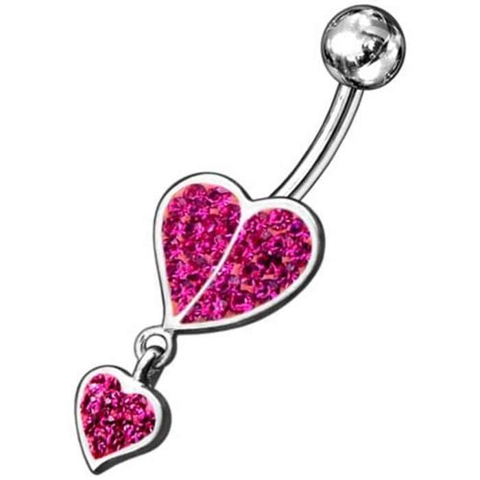 Fancy Loop Heart Silver Dangling Belly Ring With SS Banana Bar