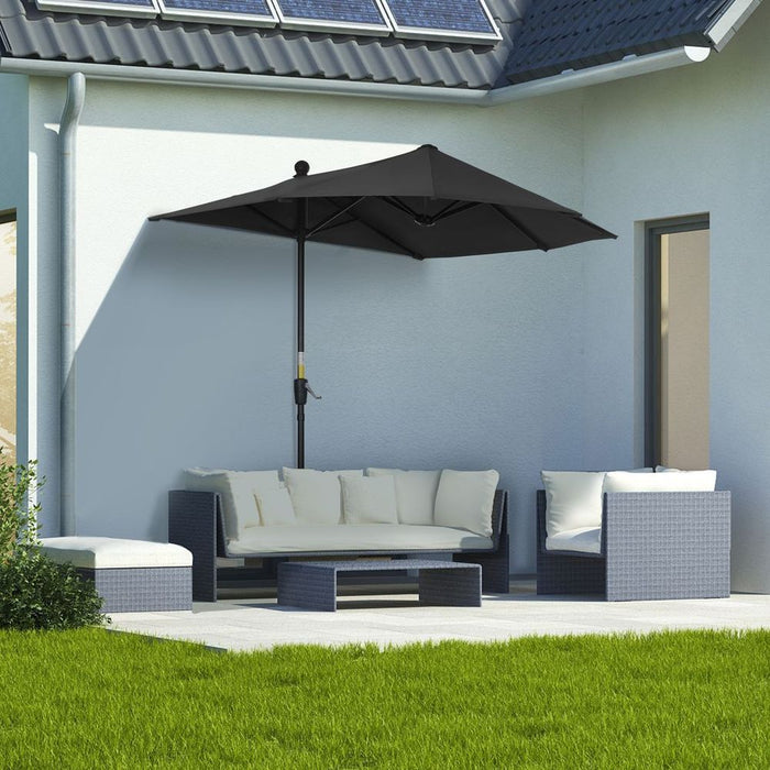 Premium Outsunny 2m Half Garden Parasol  - Crank Handle, Black