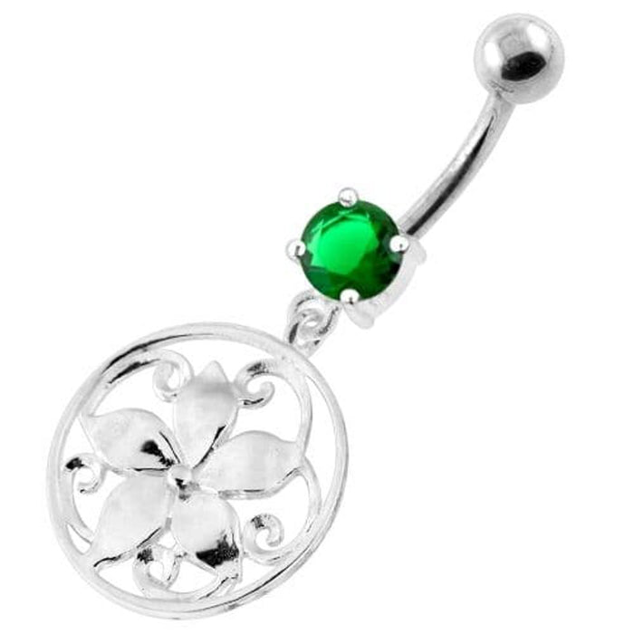 925 Sterling Silver Floral Flower Navel Belly Ring