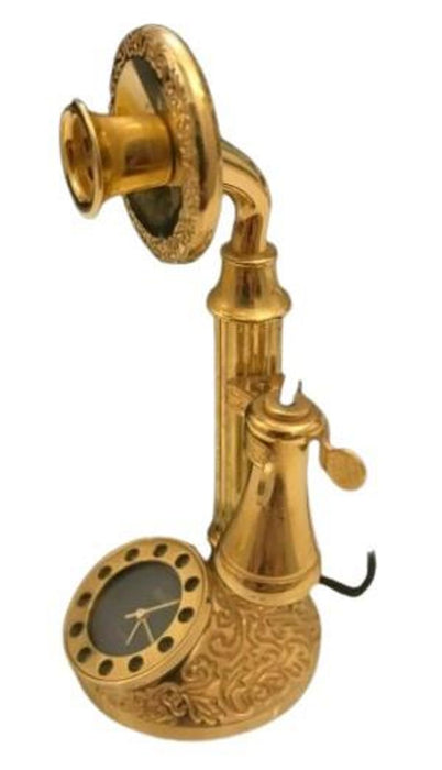 Exquisite Gold Plated Miniature Clock - Solid Brass Candlestick Telephone - IMP97