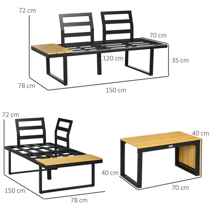 Outsunny 3PCs Patio Furniture Set - Cushions, Wood Grain Plastic Top - High Quality