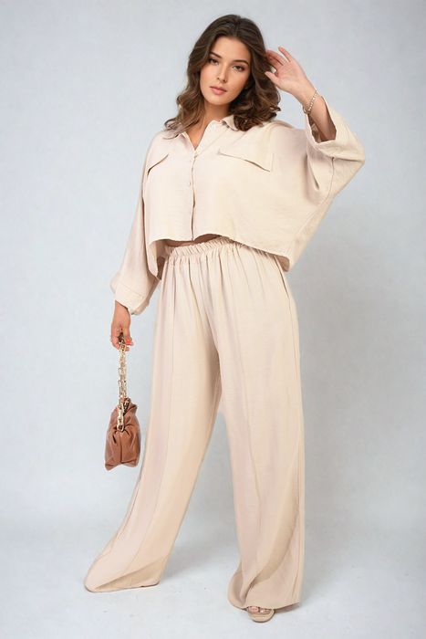 Rosie Oversized Crop Top & Wide Leg Trouser Co-ord Set