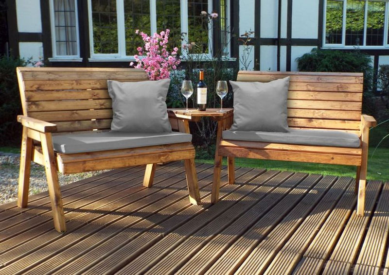 Comfortable English Twin Bench Set with Angled Tray - High Quality British Craftsmanship - 10 Year Rot Free Guarantee