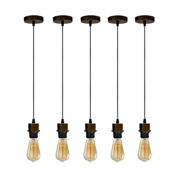 Contemporary 5 Pack Brushed Copper Pendant Light Kit: Industrial Style, E27 Lamp Holder, Lampshade Addable. Highest Quality.