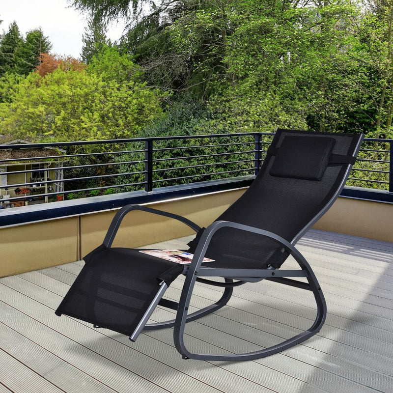 Metal Frame Zero Gravity Rocking Patio Chair - Black