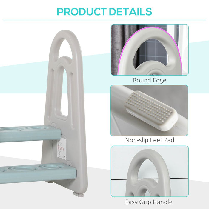 HOMCOM Kids Toddler Step Stool Ladder Kitchen Helper for Toilet Potty Training Bathroom Sink Bedroom Blue and Grey