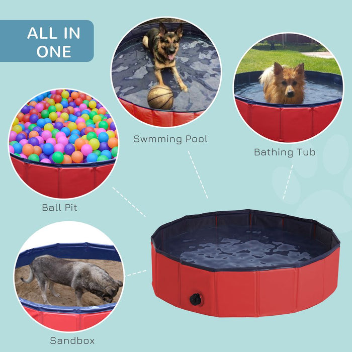 PawHut Foldable Dog Paddling Pool Pet Cat Swimming Pool Indoor/Outdoor Collapsible Summer Bathing Tub Shower Tub Puppy (80w × 20h cm, Red)