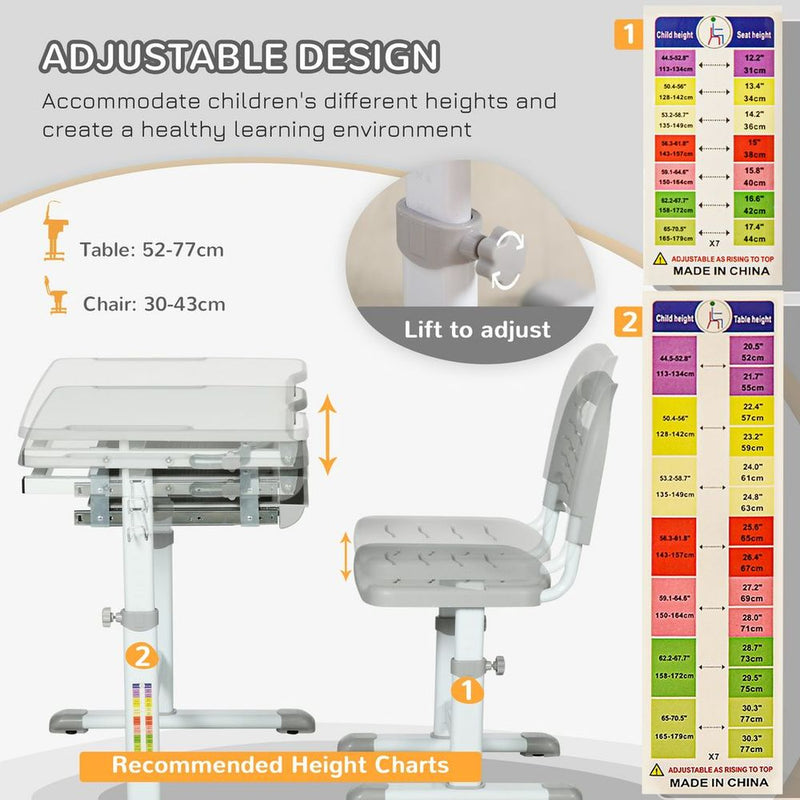 Premium Adjustable Tiltable Kids Desk & Chair Set w/ Drawer, Pen Slot, Hook - High Quality
