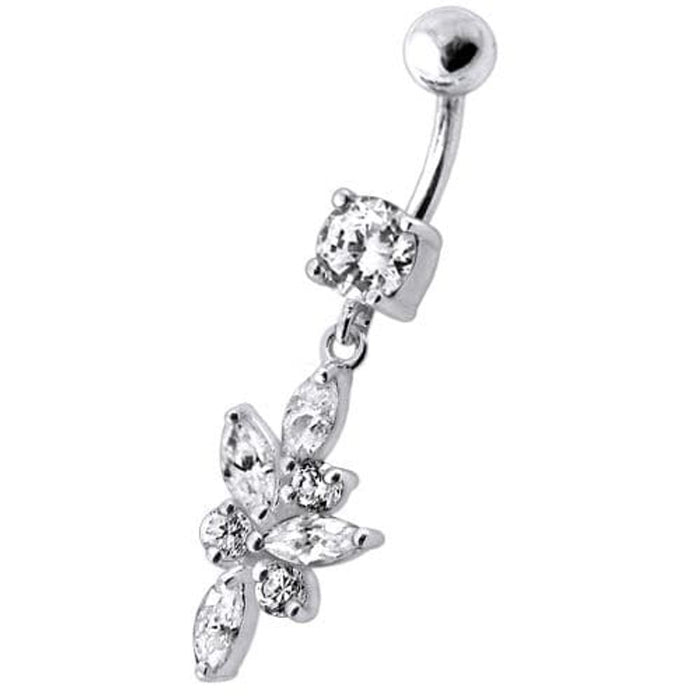 Fancy Dangling 925 Sterling Silver Jeweled Navel Ring Body Jewelry