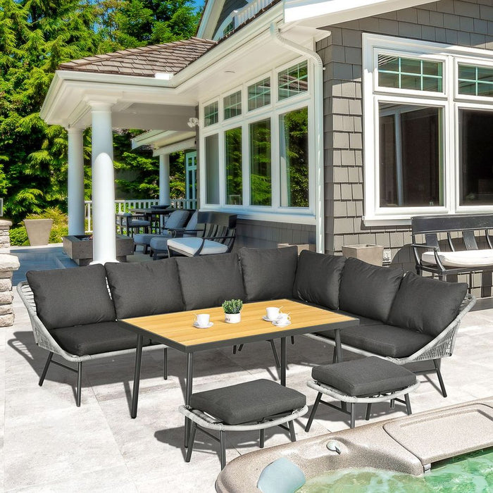 Outsunny 5pc Rattan Garden Set: Sofa, Table, Grey. Premium Quality, Durable, Comfortable.