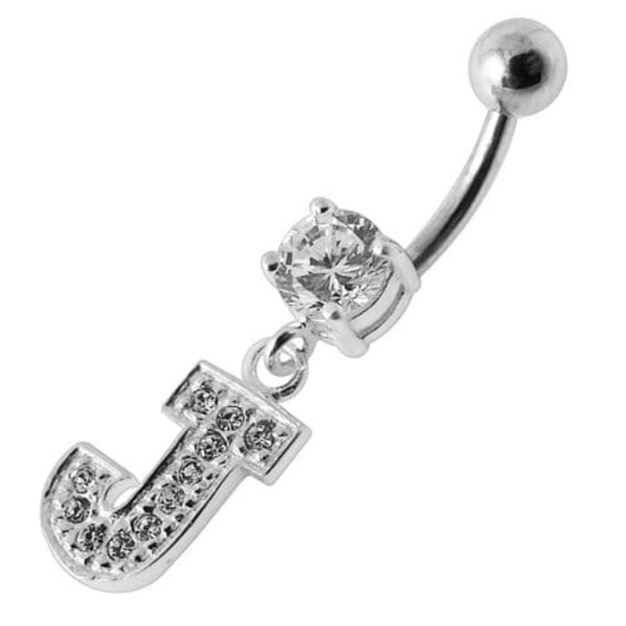 Alphabet "J" Jeweled Dangling Belly Ring