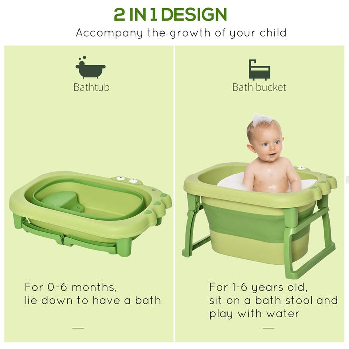 HOMCOM Baby Bathtub for 0-6 Years Collapsible Non-Slip Portable with Stool Seat for Newborns Infants Toddlers Kids - Green