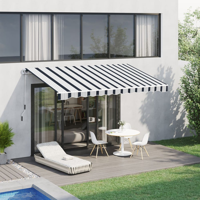 Premium Outsunny Manual Retractable Awning - 4x3m - Blue/White