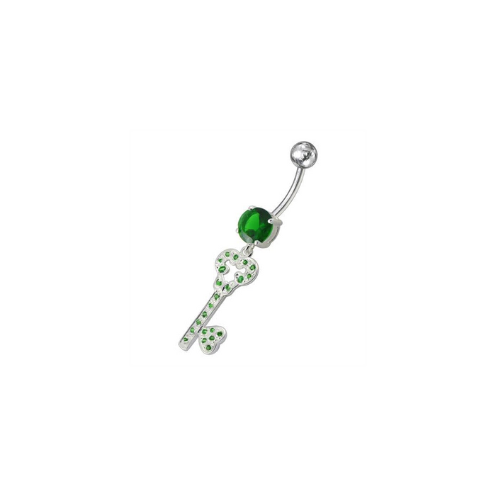 Jeweled Heart Key Dangling Belly Ring