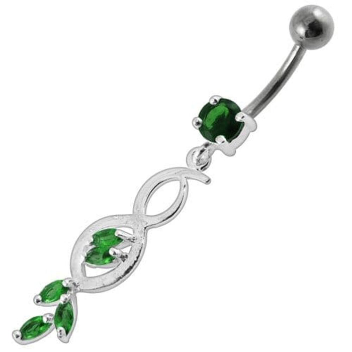 Multi Stone Jeweled Fancy Dangling SS Banana Bar Belly Ring