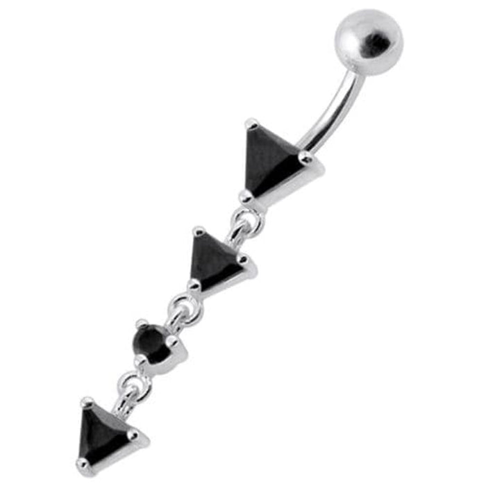 Fancy Jeweled LONG Dangling SS Banana Curved Bar Belly Ring