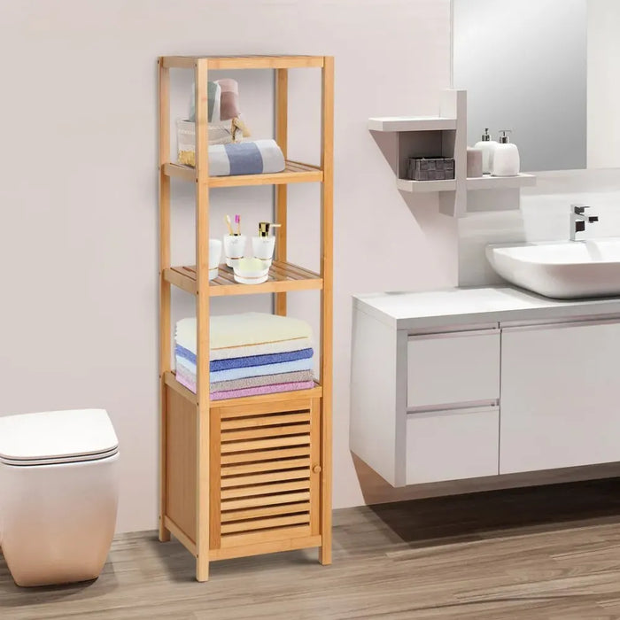 Premium Quality Freestanding Storage Unit for Bathroom - Elegant Design, Spacious Shelves & Cupboard - 100% Natural Material - Assembly Required