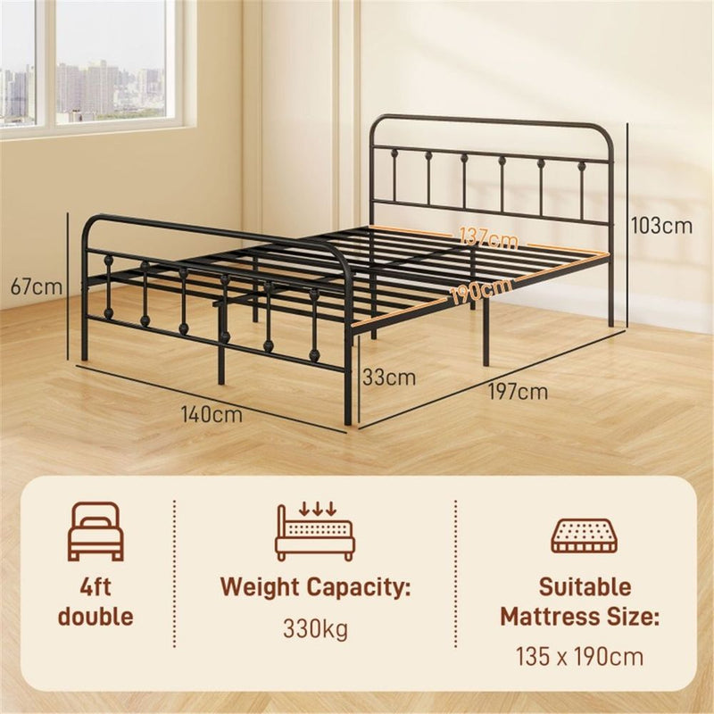 140cm Metal Bed Frame - Black 140W x 197D x 103Hcm