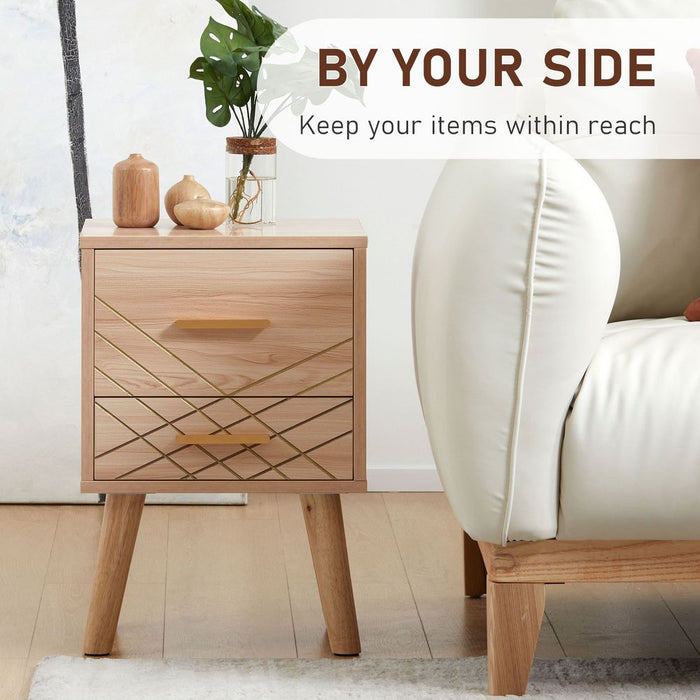 Nordic Bedside Cabinet, 2 Drawers, Wood Legs. High Quality & Stylish Design. For All Your Nighttime Essentials.